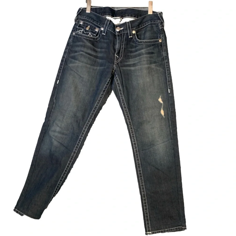 Vintage True Religion Straight Leg Dark Wash Low Rise Jeans Contrast Stitch 31 - Picture 2 of 11